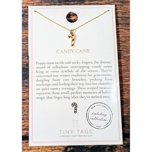 Tiny Tags‎ Candy Cane Necklace 14k Gold Ion Plated 2025 Holiday Collection NEW